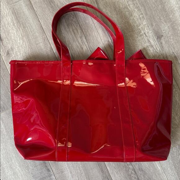 Vintage Victoria Y2K Victoria’s Secret Red Patent Bow Tote Bag Logo Carryall Shopper